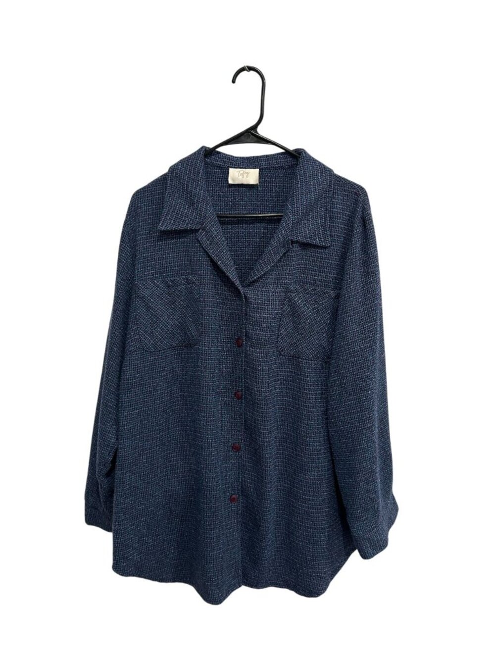 Tofy 1X Navy Textured Long Sleeve Button Up Collared Shirt Minimalist Soft Life